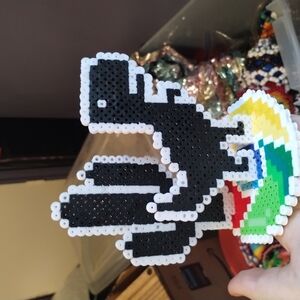 Black and White Beaded Chrome Dinosaur Standee